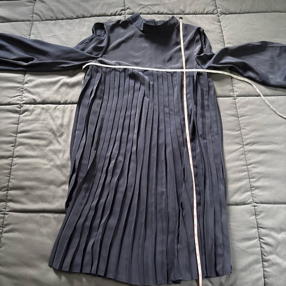 ASOS TALL Elegant Party Navy Dark Blue Slit Sleeves Pleated Shift Dress 4 - Picture 10 of 10